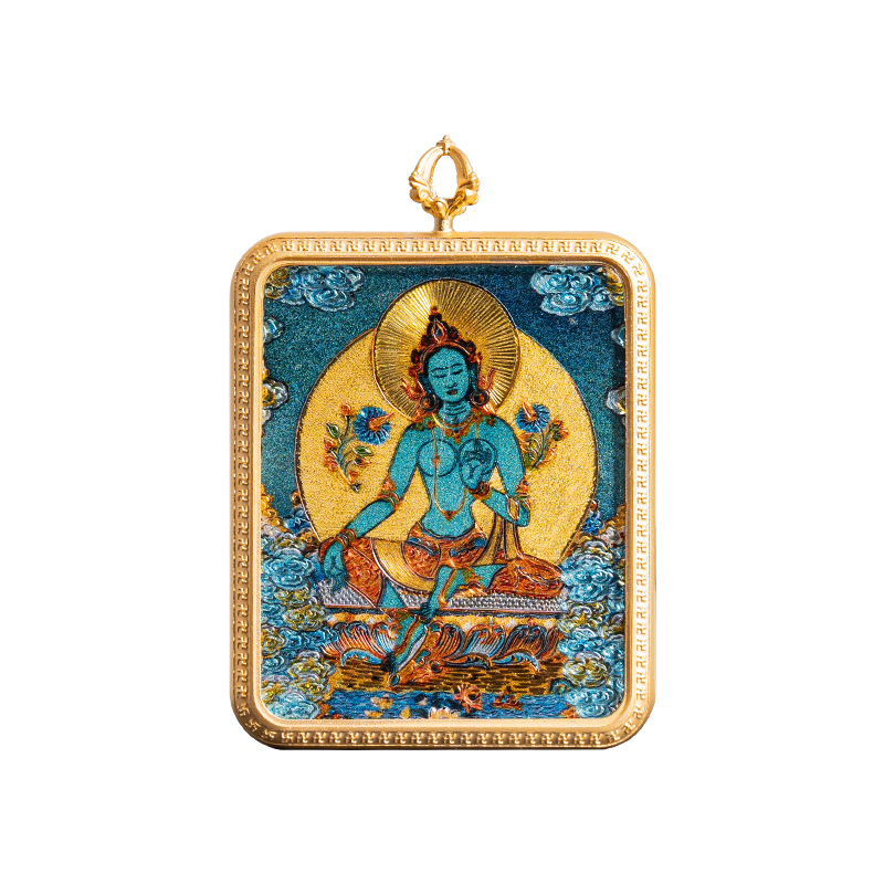 Green Tara thangka gau pendant