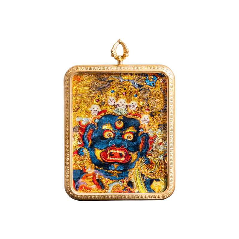 Mahākāla protector thangka gau pendant
